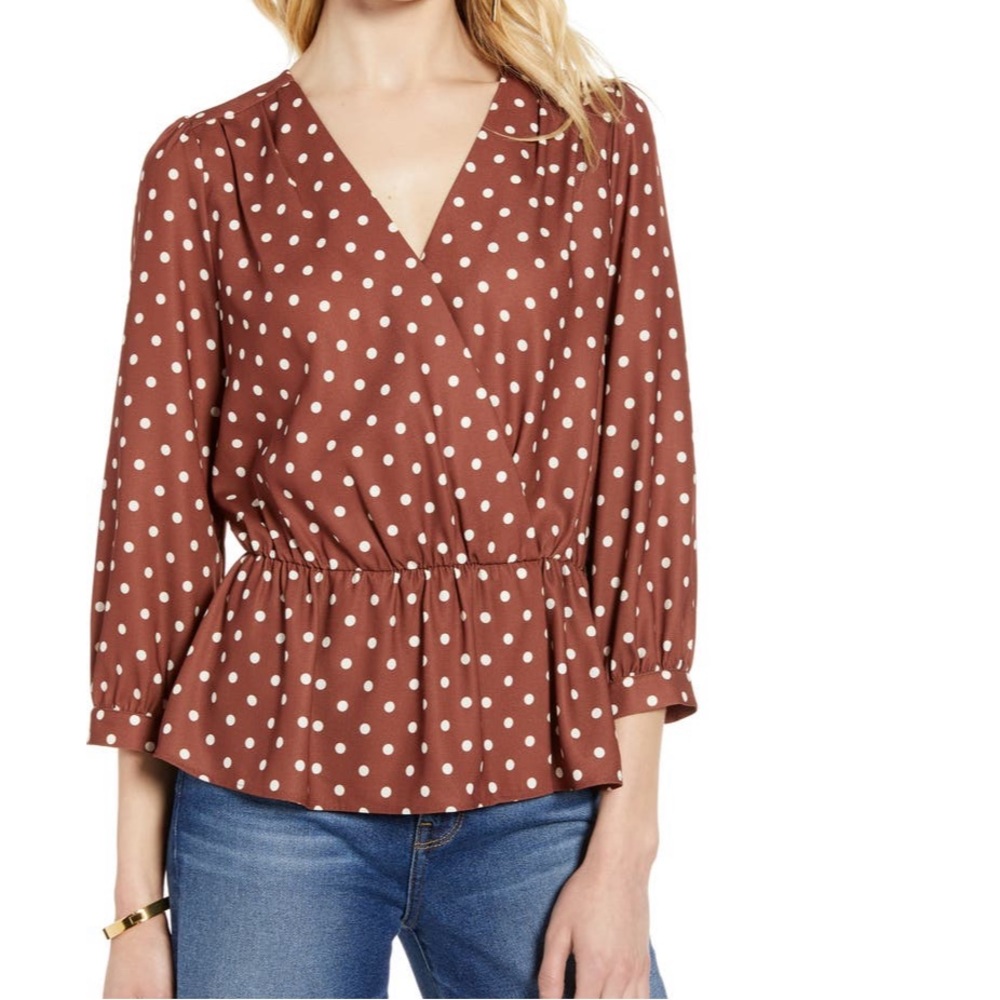Halogen Rust Orange Polka-Dot Blouse
